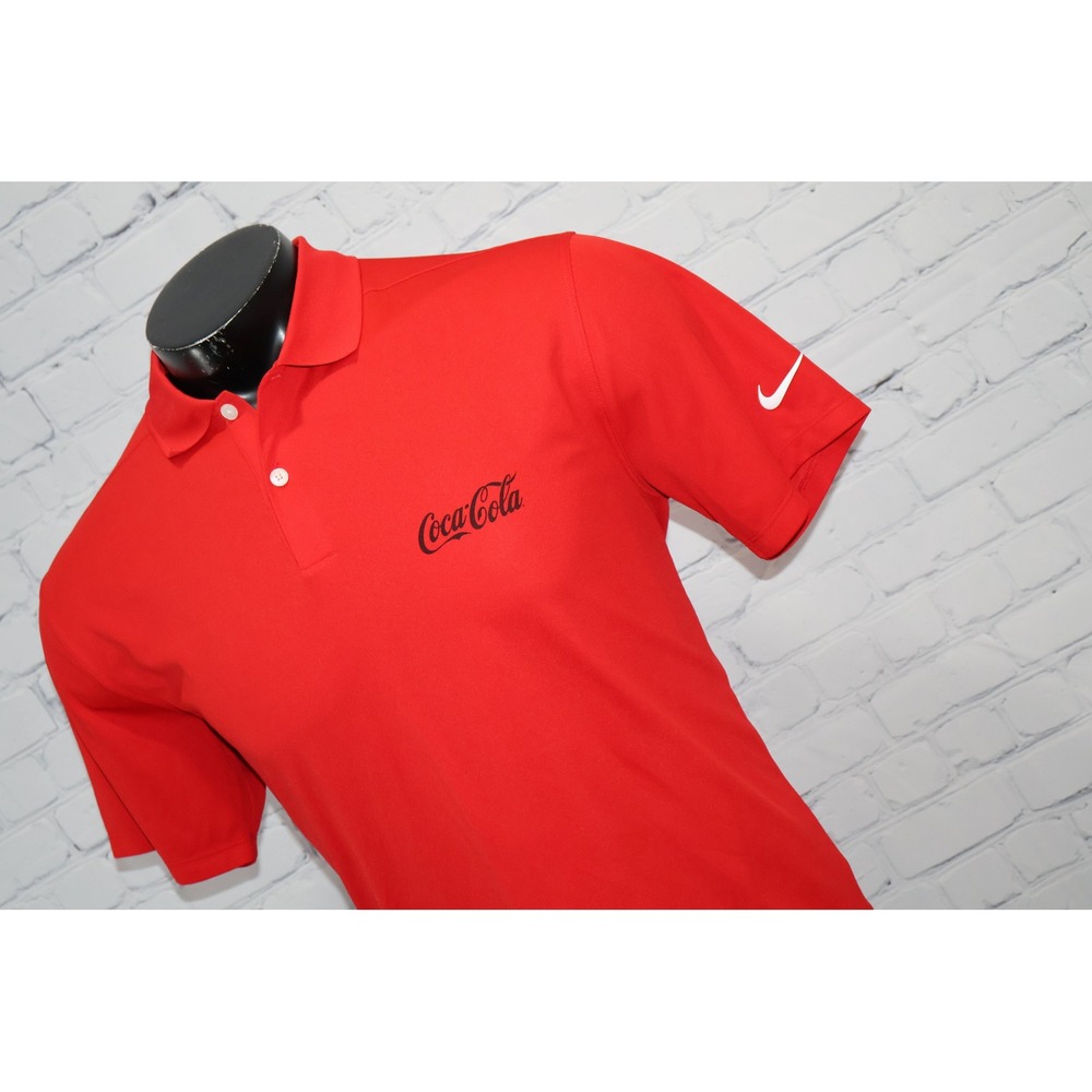 Nike Coca-Cola Golf Polo Mens Medium Red Short Sleeve Dri-Fit Standard Fit Shirt